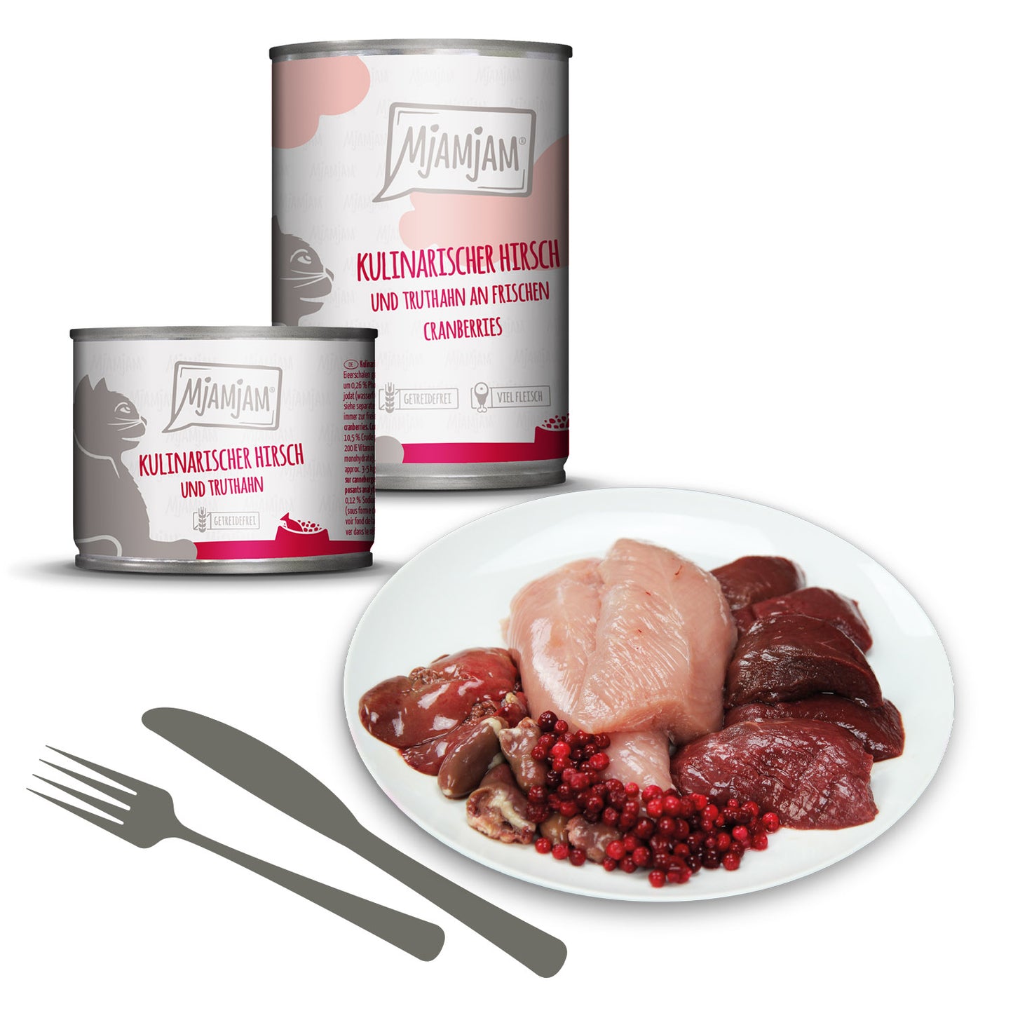 Mjamjam Katze kulinarischer Hirsch und Truthahn