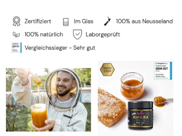 Manuka Honig 250+/550+ MGO aus Neuseeland im Glas 250g