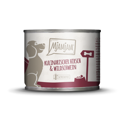 Mjamjam Hund Kulinarischer Hirsch mit Wildschwein