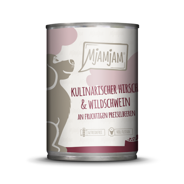 Mjamjam Hund Kulinarischer Hirsch mit Wildschwein