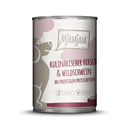 Mjamjam Hund Kulinarischer Hirsch mit Wildschwein